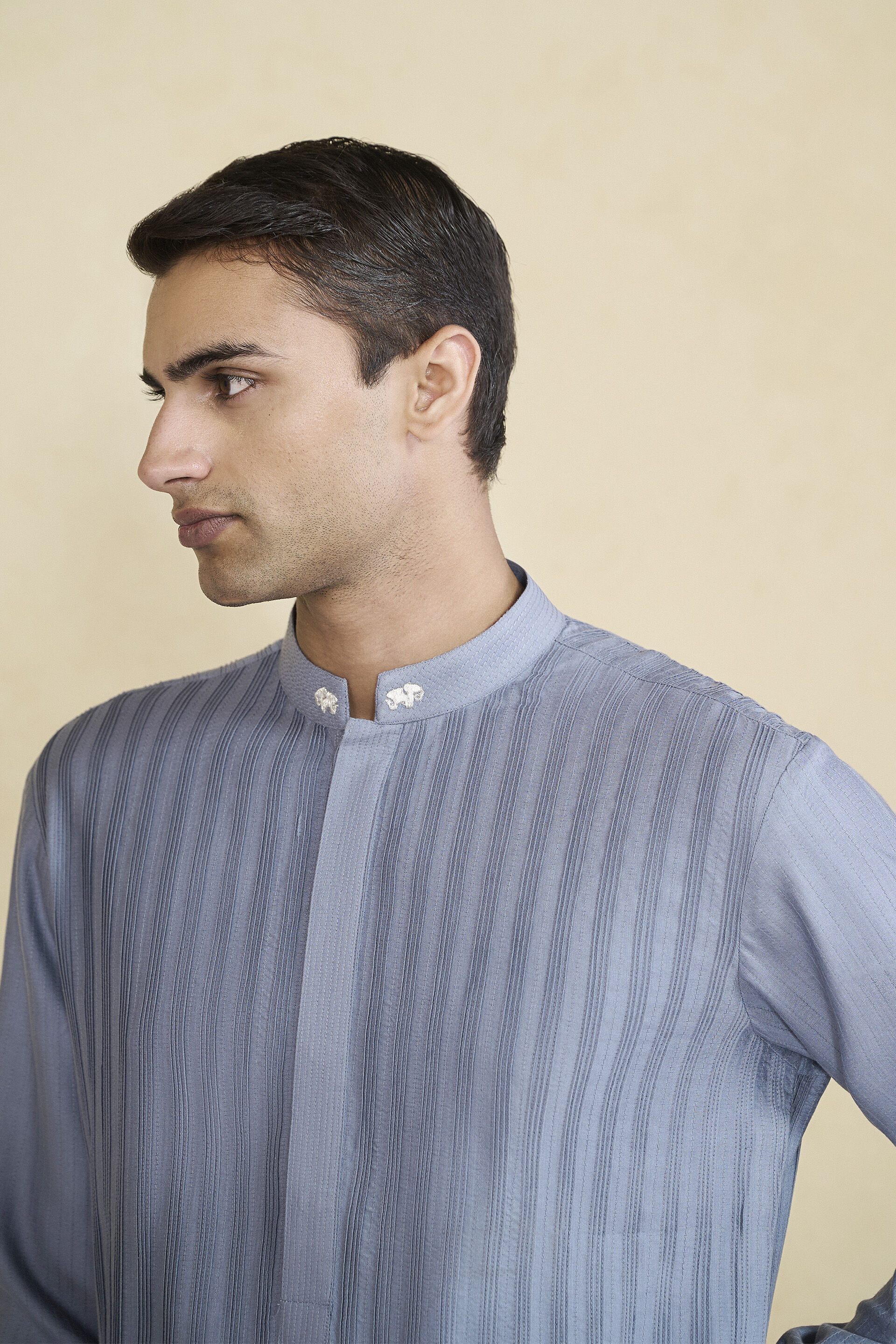 Daeven Embroidered Silk Kurta - Grey, Grey, image 4